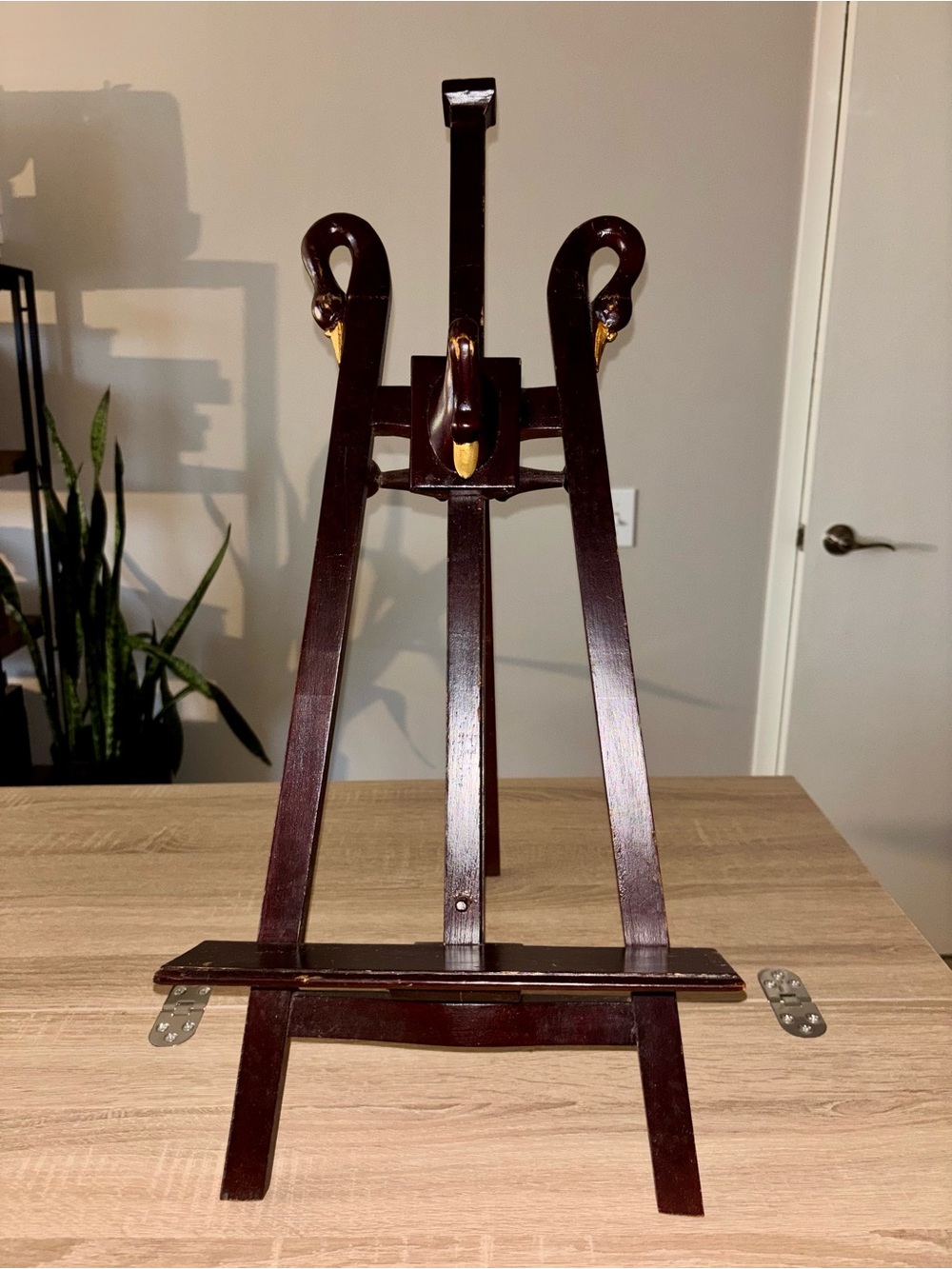 Vintage Wooden Carved Swan Easel Display Stand Easel Dark Wood Mahogany - Rare